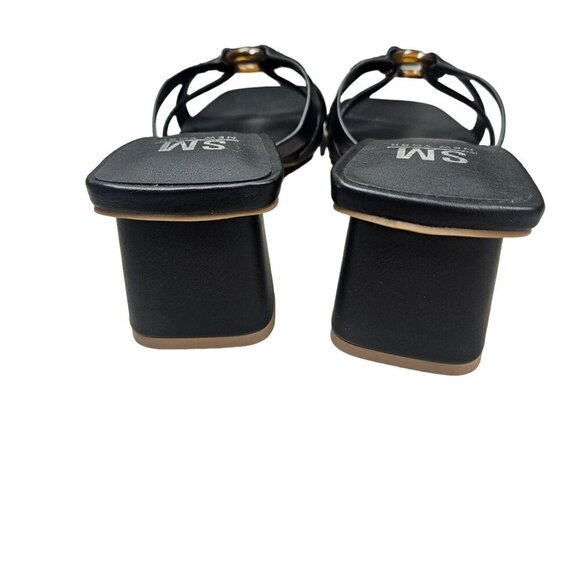 SM New York NIB Strappy Black Brown Heeled Sandals Open Toe‎ Block Heel Womens - Picture 6 of 10